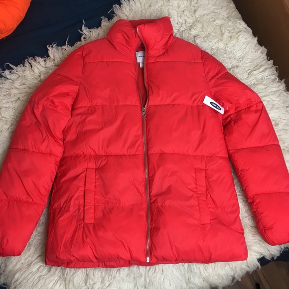 old navy red puffer jacket